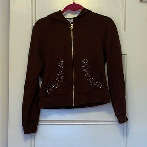 Weathervane large cropped zip up brown sweatshirt